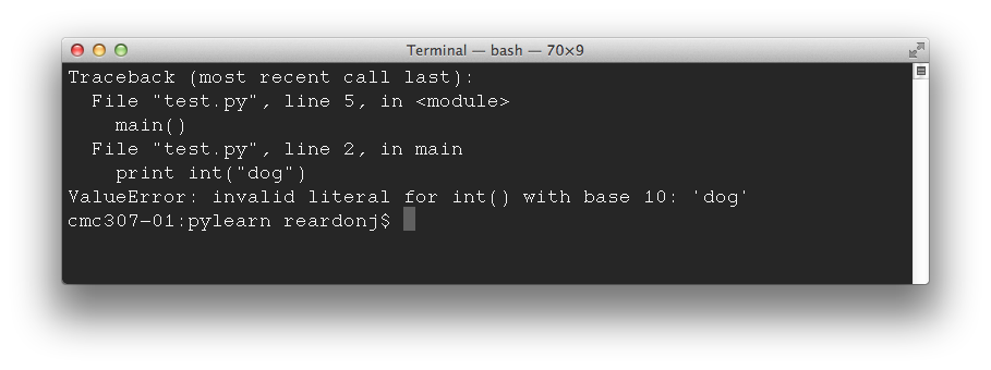 Example Python error message