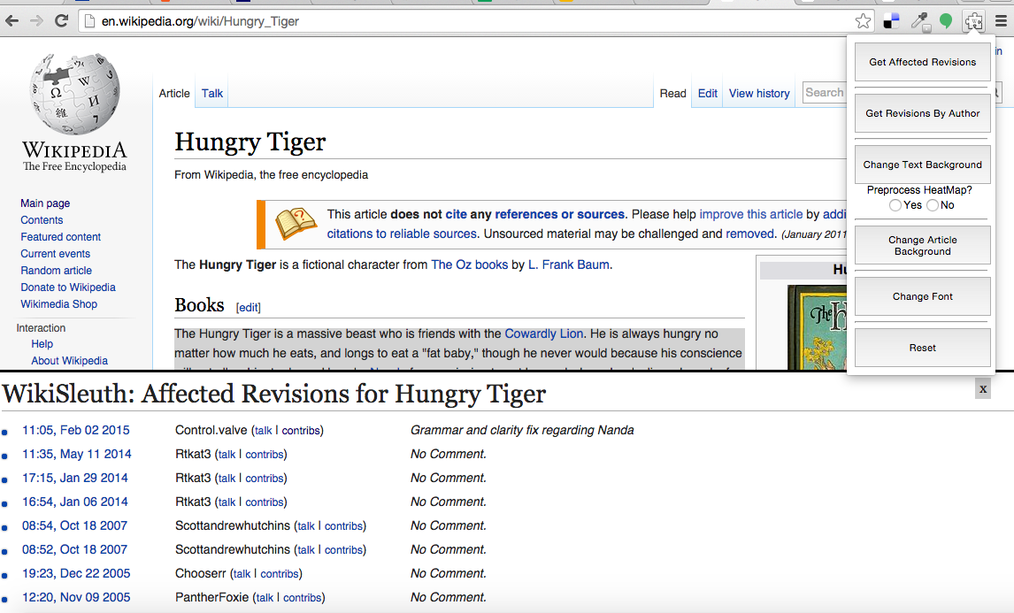 Affected Revisions Pane on Carleton Wikipedia Page